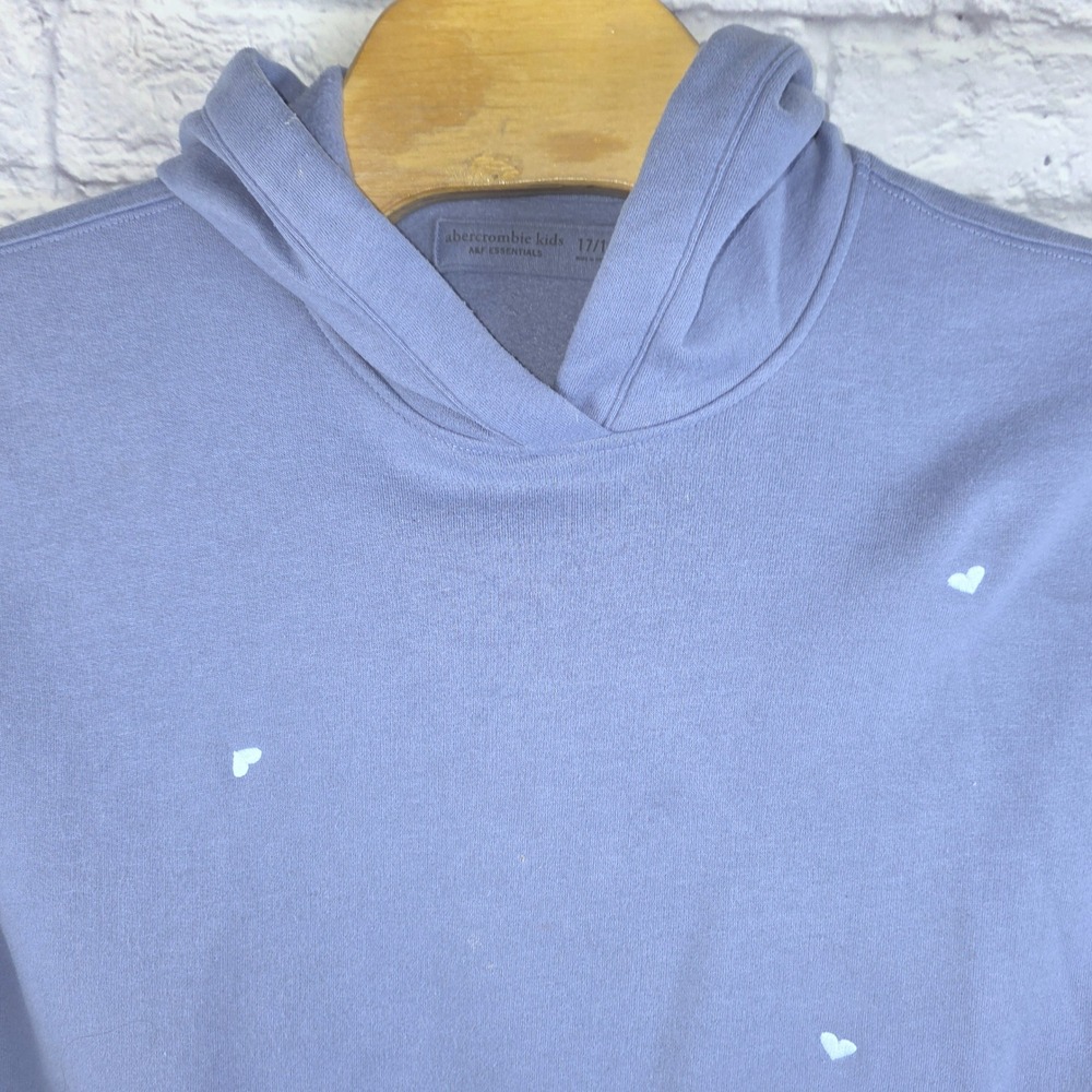 Abercrombie Kids Hoodie Blue Heart Print Pullover Girls A&F Essentials 17/18